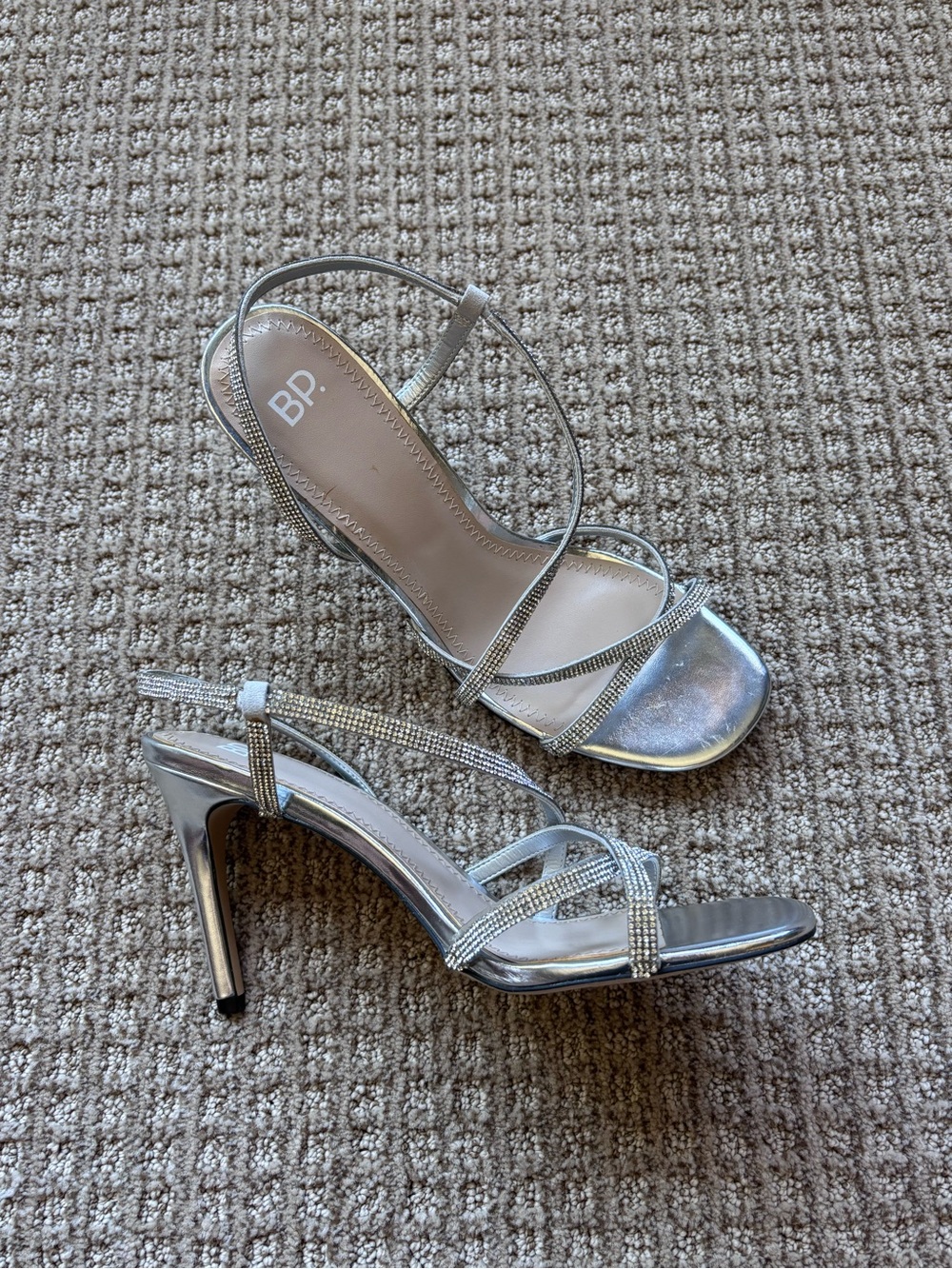 bp Silver Rhinestone Strappy High Heel Sandals